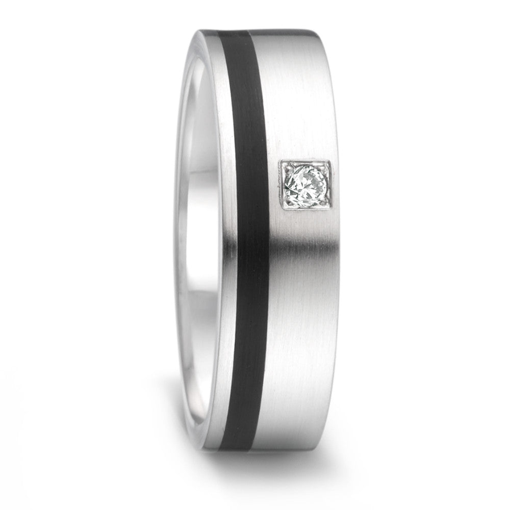 obrączka partnerska stal nierdzewna, ceramika Diament 0.04 ct, tw-si