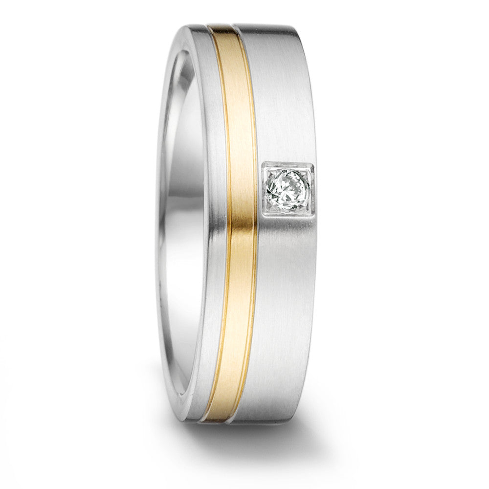 obrączka partnerska stal nierdzewna, złoto żółte 750/18 K Diament 0.04 ct, tw-si