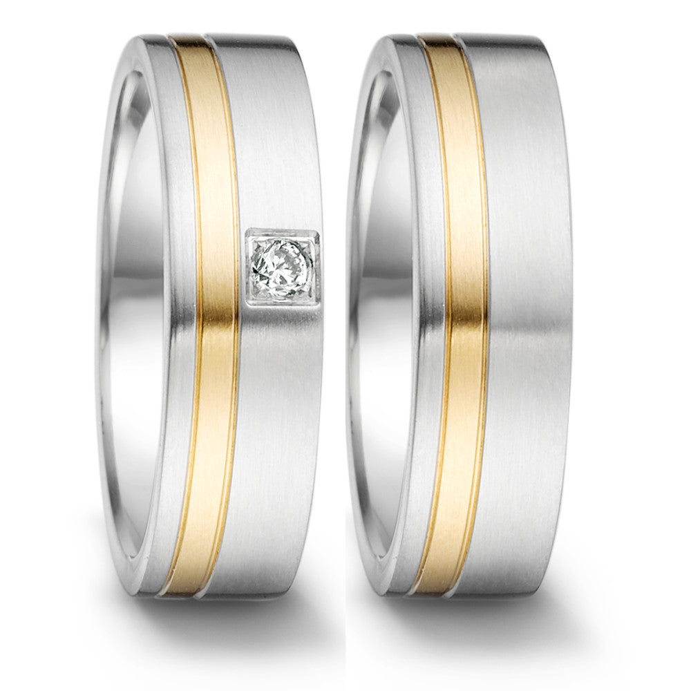 obrączka partnerska stal nierdzewna, złoto żółte 750/18 K Diament 0.04 ct, tw-si