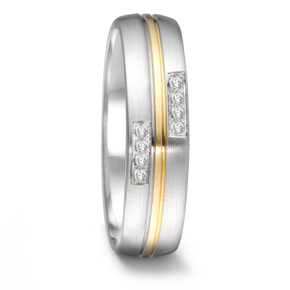 obrączka partnerska stal nierdzewna, złoto żółte 750/18 K Diament 0.064 ct, 8 kamienie, tw-si