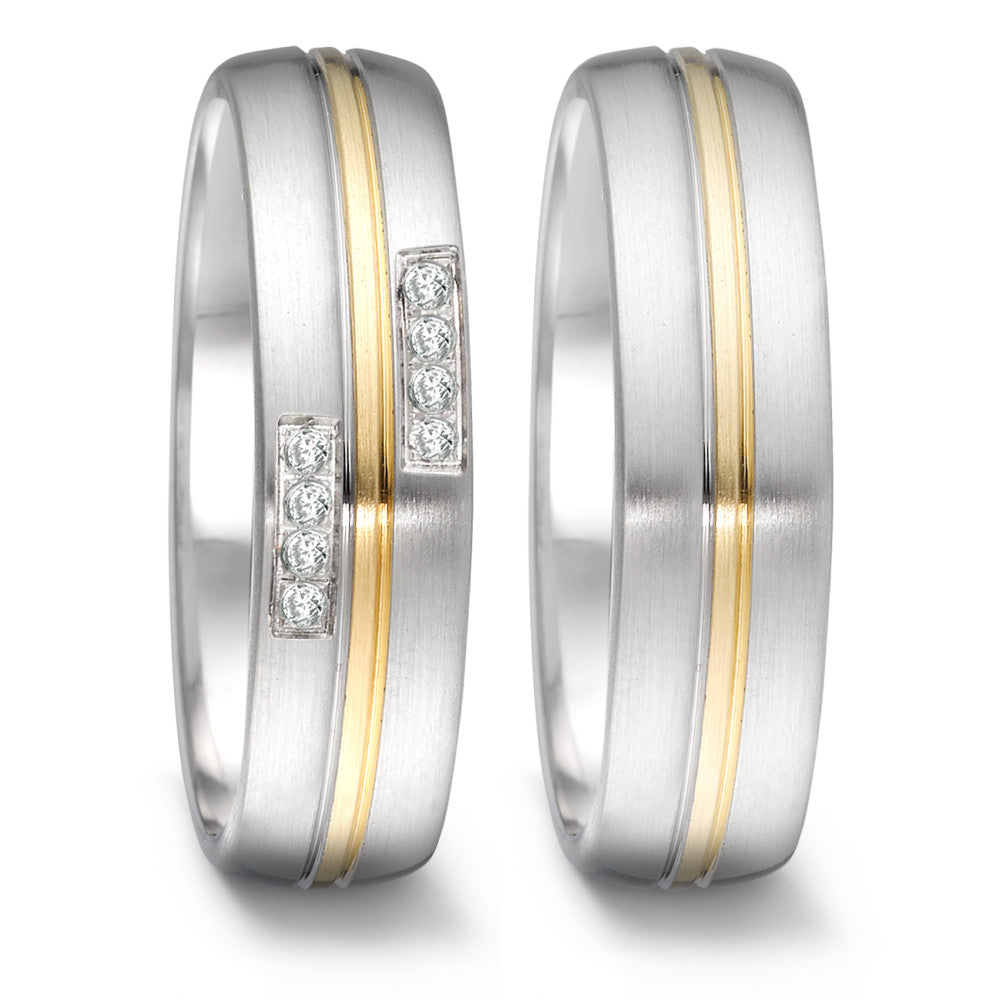 obrączka partnerska stal nierdzewna, złoto żółte 750/18 K Diament 0.064 ct, 8 kamienie, tw-si