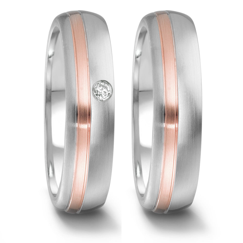 obrączka partnerska stal nierdzewna, złoto różowe 750/18 K Diament 0.04 ct, tw-si