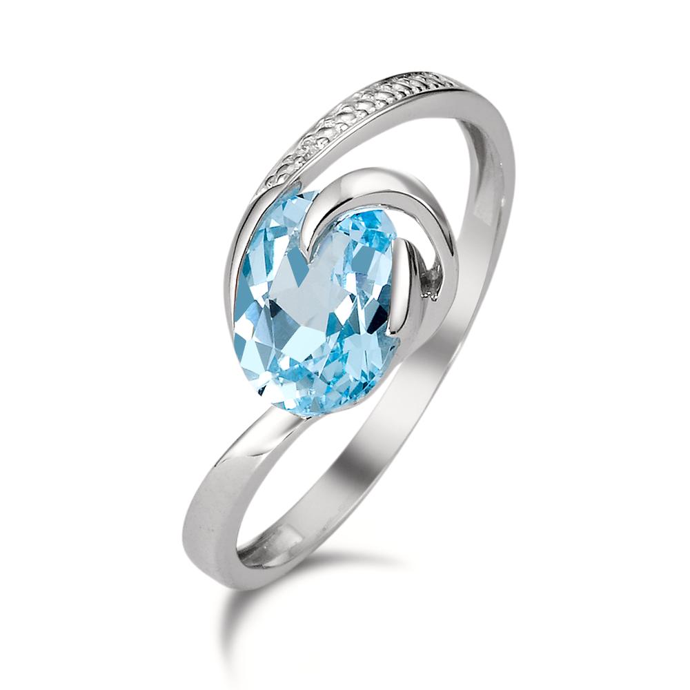 pierścionek złoto białe 750/18 K Topaz niebieski, [oval], Diament biały, 0.005 ct, w-si