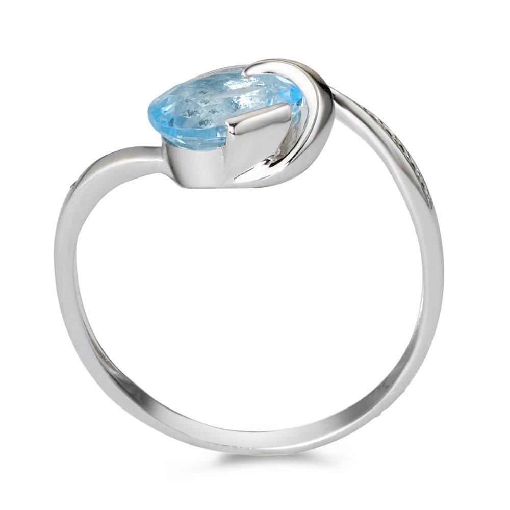 pierścionek złoto białe 750/18 K Topaz niebieski, [oval], Diament biały, 0.005 ct, w-si