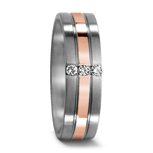 obrączka partnerska tytan, złoto czerwone 750/18 K Diament 0.06 ct, 3 kamienie, w-si