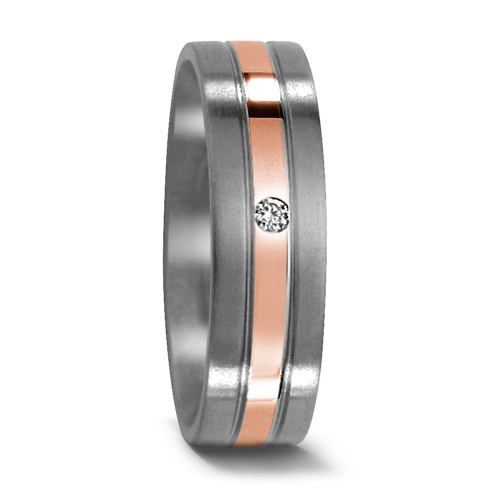 obrączka partnerska tytan, złoto czerwone 750/18 K Diament 0.02 ct, w-si