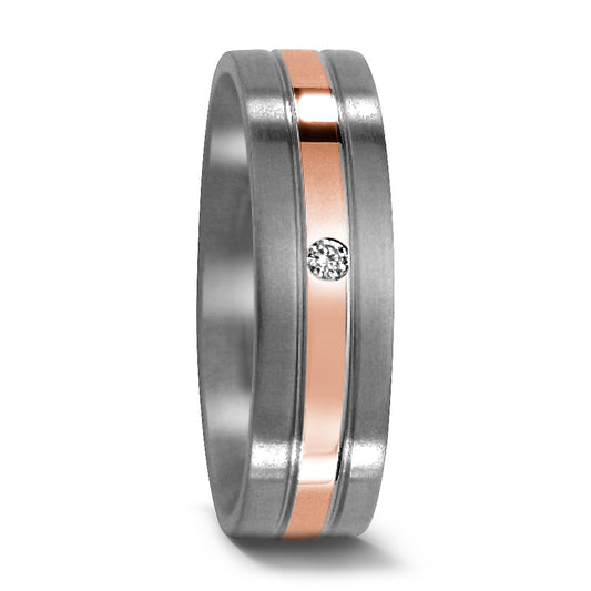 obrączka partnerska tytan, złoto czerwone 750/18 K Diament 0.02 ct, w-si