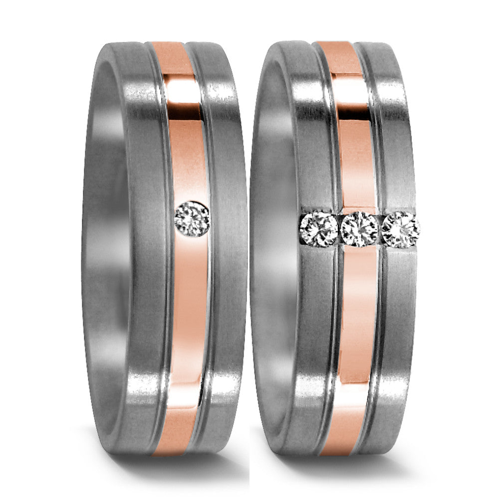 obrączka partnerska tytan, złoto czerwone 750/18 K Diament 0.06 ct, 3 kamienie, w-si