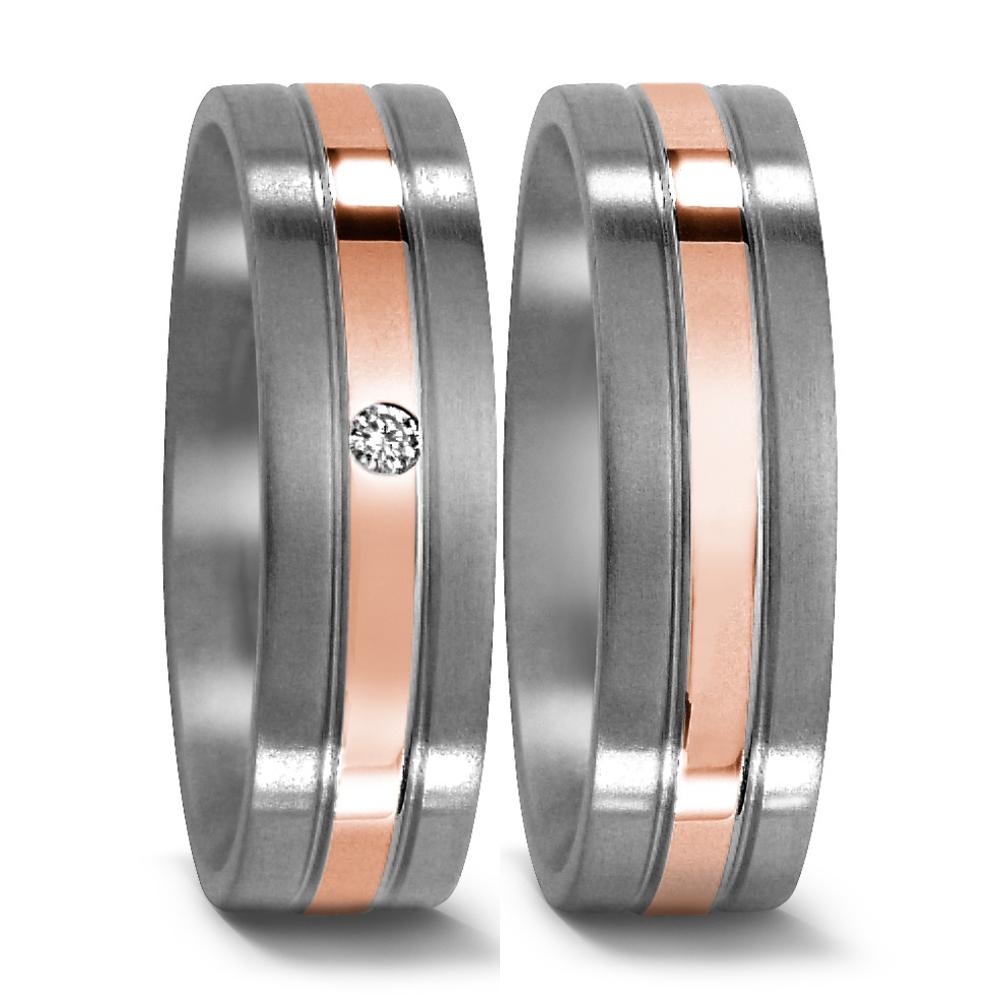 obrączka partnerska tytan, złoto czerwone 750/18 K Diament 0.02 ct, w-si