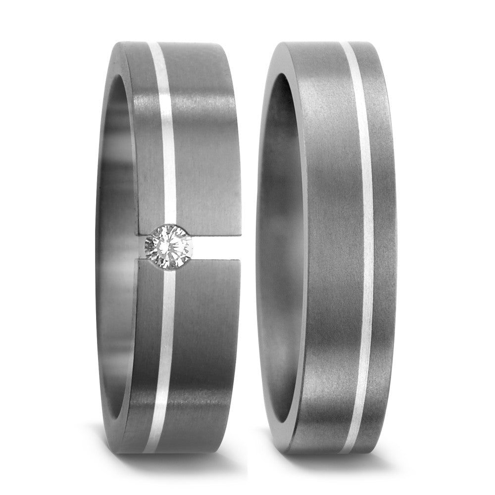 obrączka partnerska tytan, srebro Diament 0.05 ct, w-si