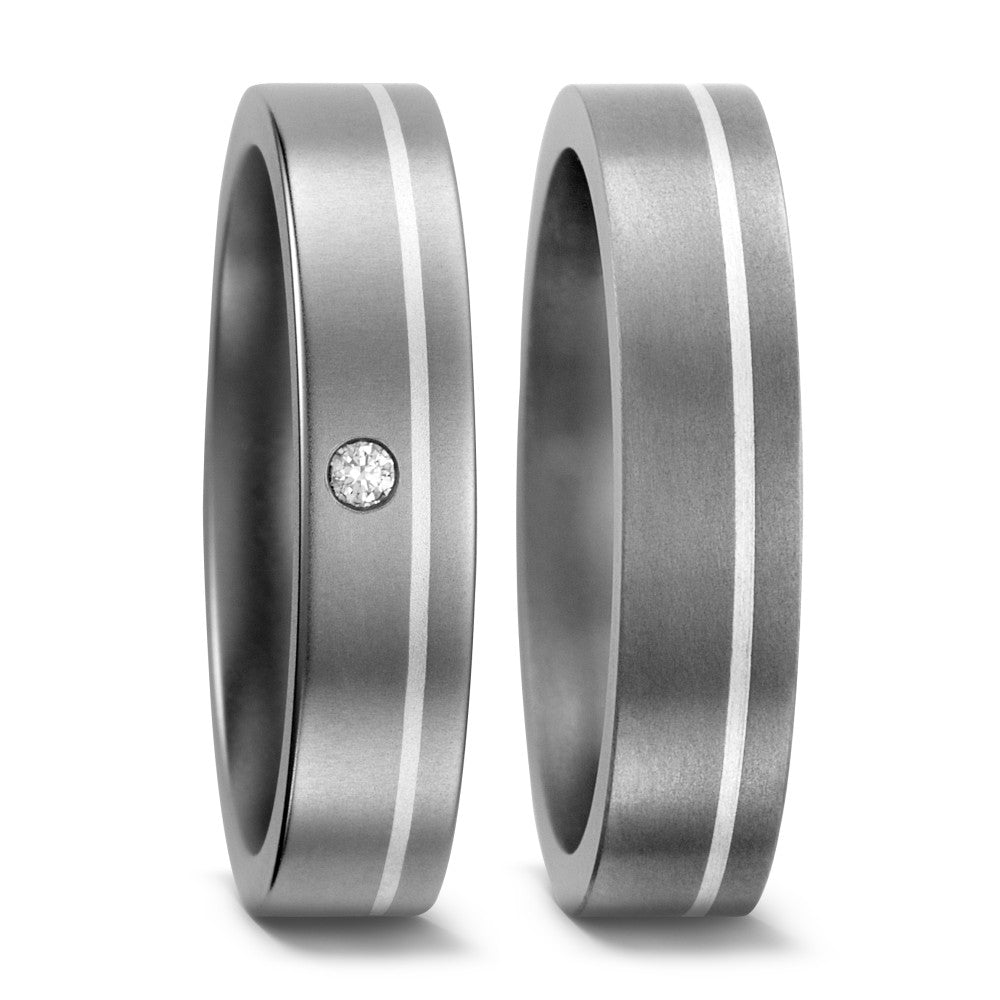 obrączka partnerska tytan, srebro Diament 0.03 ct, w-si