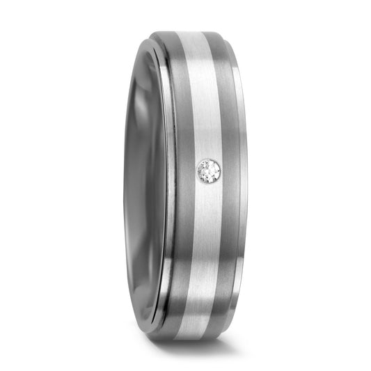 obrączka partnerska tytan, srebro Diament 0.015 ct, w-si