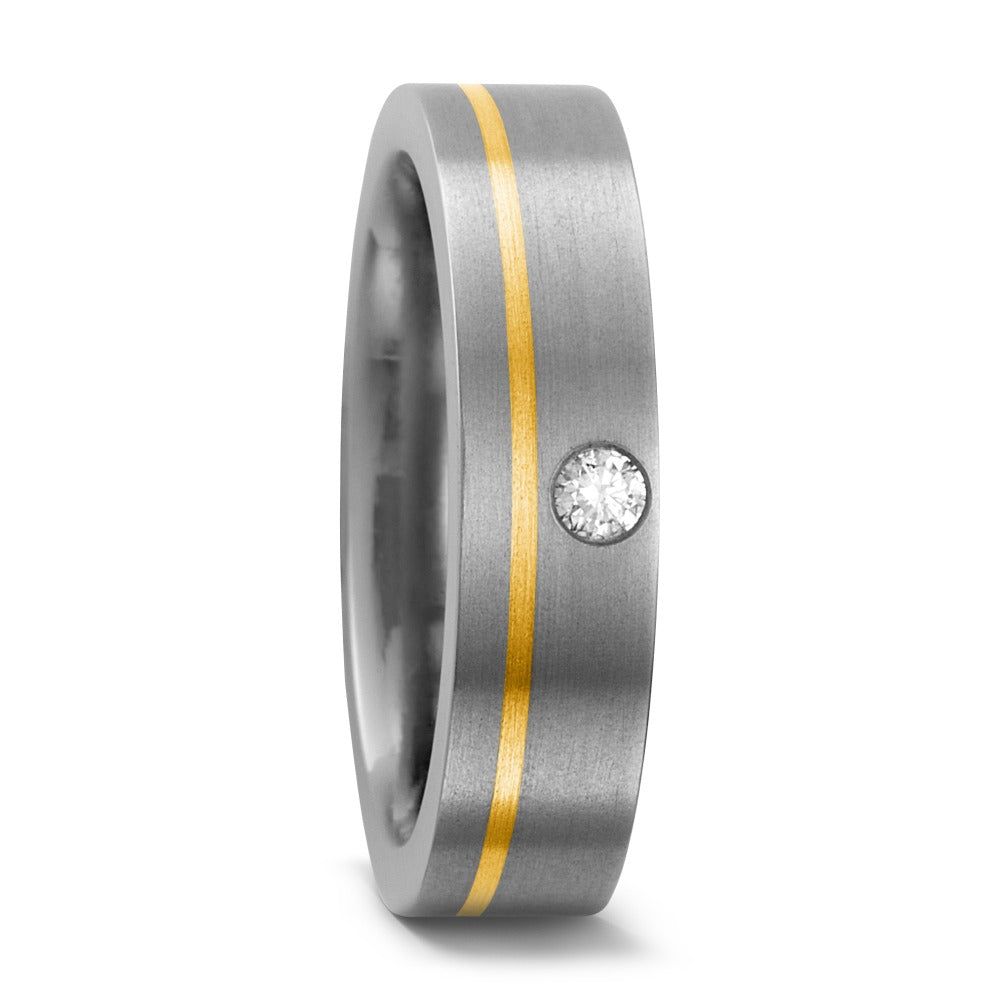 obrączka partnerska tytan, złoto żółte 750/18 K Diament 0.05 ct, w-si