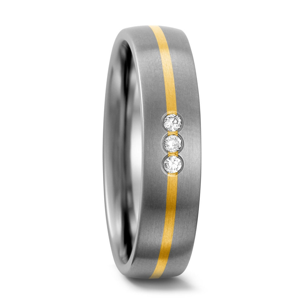 obrączka partnerska tytan, złoto żółte 750/18 K Diament 0.06 ct, w-si