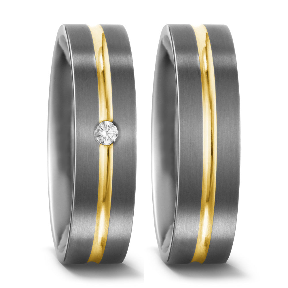 obrączka partnerska tytan, złoto żółte 750/18 K Diament 0.03 ct, w-si