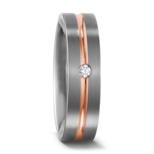 obrączka partnerska tytan, złoto czerwone 750/18 K Diament 0.03 ct, w-si