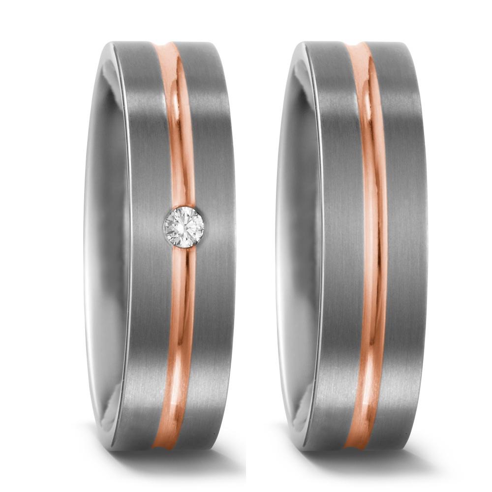 obrączka partnerska tytan, złoto czerwone 750/18 K Diament 0.03 ct, w-si