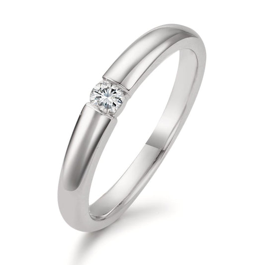 pierścionek solitär złoto białe 750/18 K Diament 0.10 ct, w-si