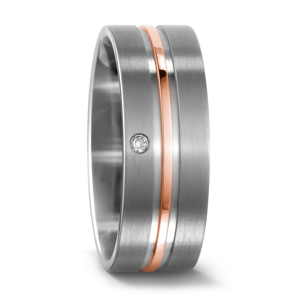 obrączka partnerska tytan, złoto czerwone 750/18 K Diament 0.02 ct, w-si