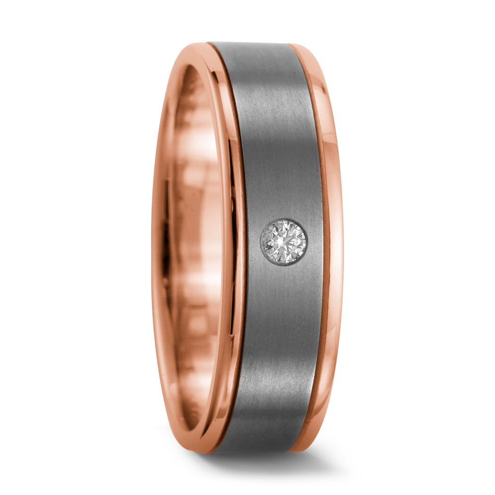 obrączka partnerska tytan, złoto czerwone 750/18 K Diament 0.05 ct, w-si