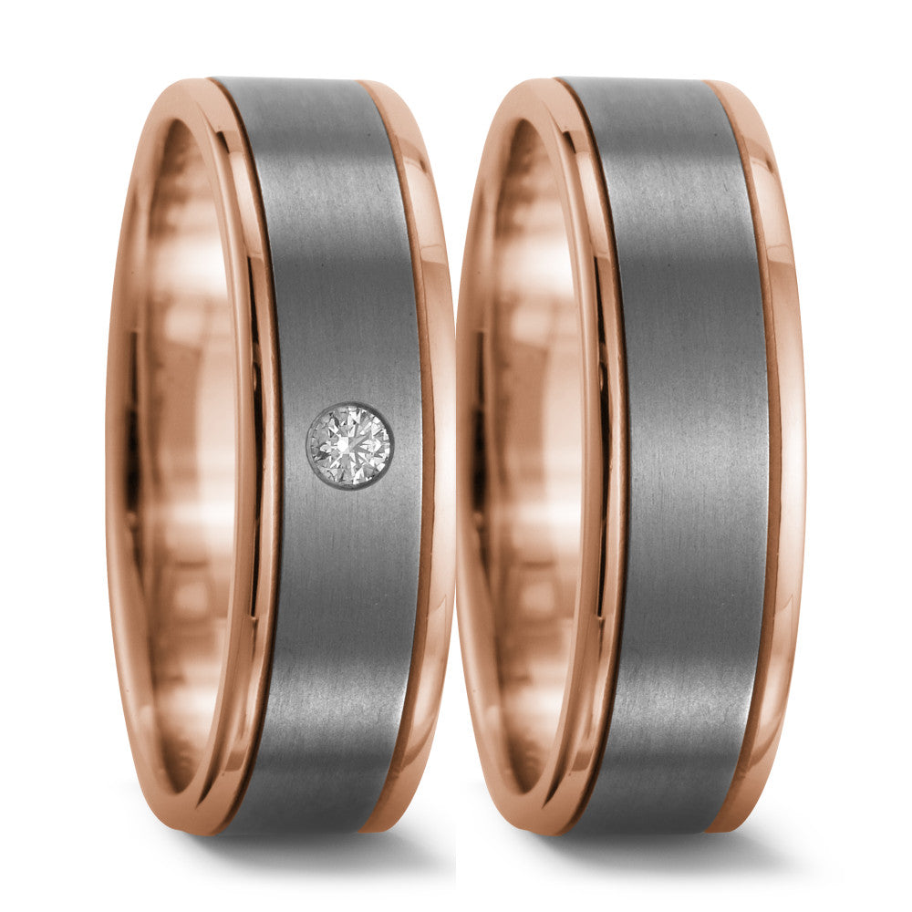 obrączka partnerska tytan, złoto czerwone 750/18 K Diament 0.05 ct, w-si