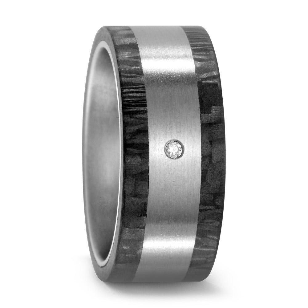 obrączka partnerska tytan, węgiel Diament 0.02 ct, w-si