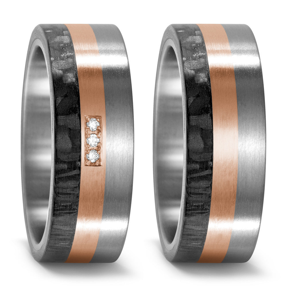 obrączka partnerska tytan, złoto czerwone 750/18 K, węgiel Diament 0.03 ct, 3 kamienie, w-si