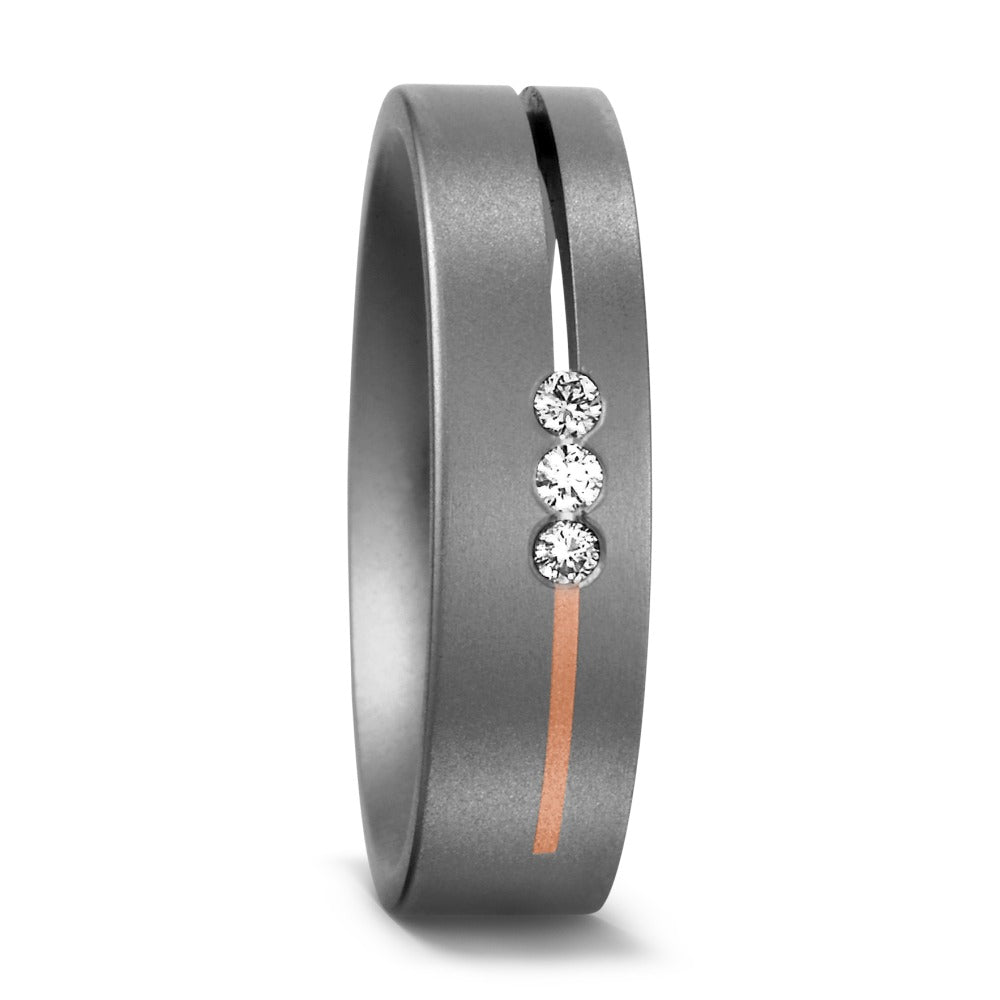 obrączka partnerska tytan, złoto czerwone 750/18 K Diament 0.06 ct, 3 kamienie, w-si