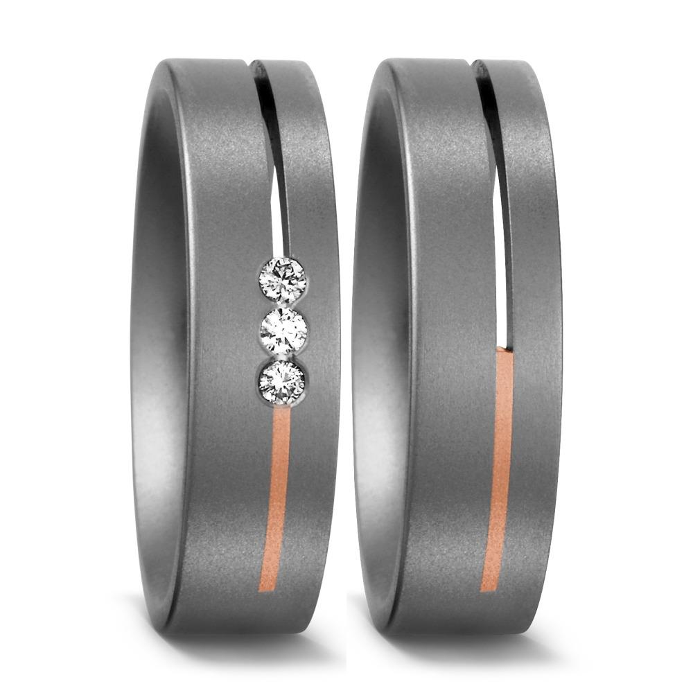 obrączka partnerska tytan, złoto czerwone 750/18 K Diament 0.06 ct, 3 kamienie, w-si