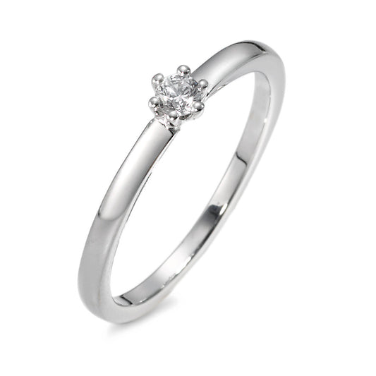 pierścionek solitär złoto białe 750/18 K Diament 0.10 ct, w-si