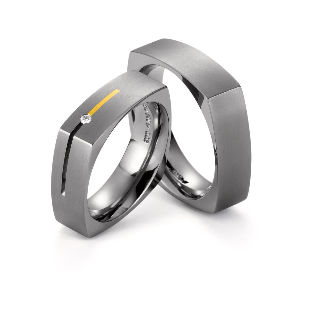 obrączka partnerska tytan, złoto żółte 750/18 K Diament 0.02 ct, w-si