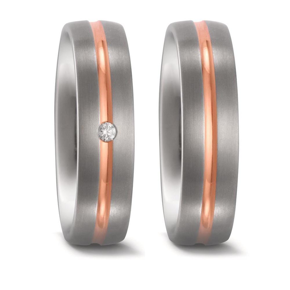 obrączka partnerska tytan, złoto czerwone 750/18 K Diament 0.03 ct, w-si