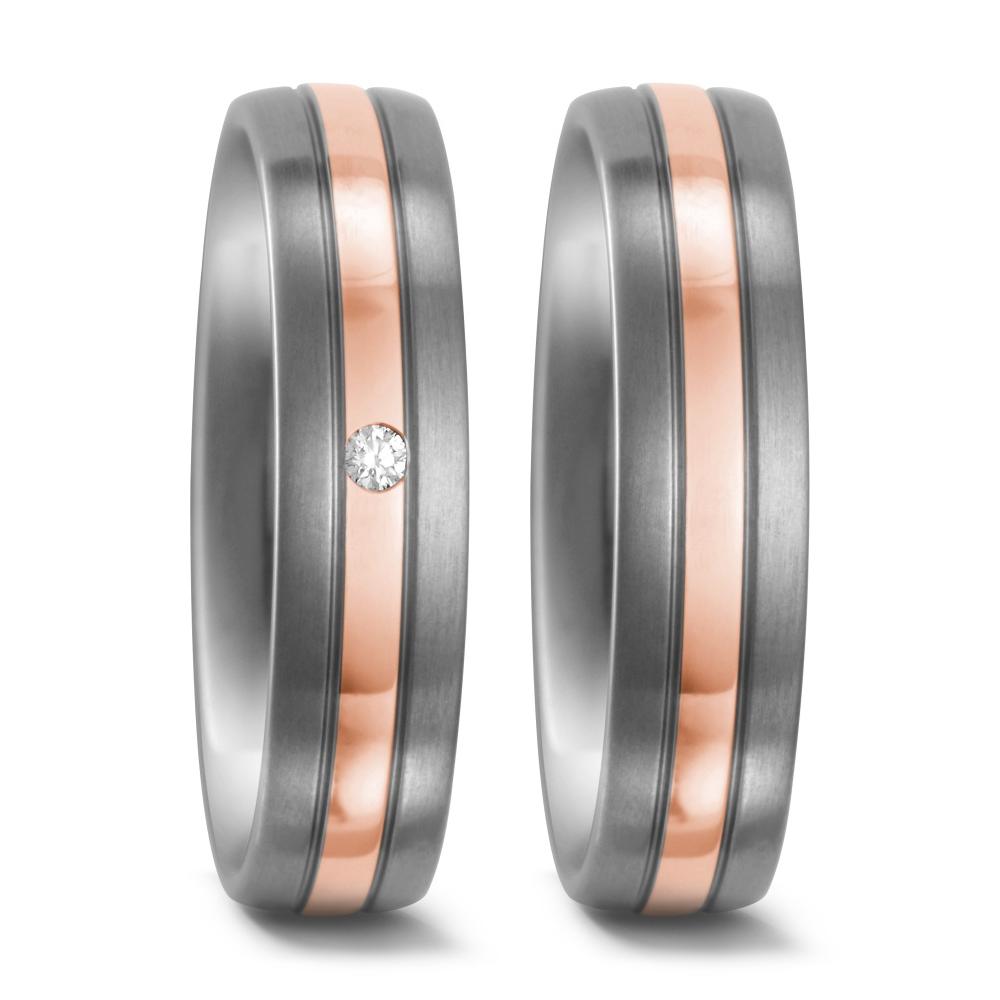 obrączka partnerska tytan, złoto czerwone 750/18 K Diament 0.02 ct, w-si