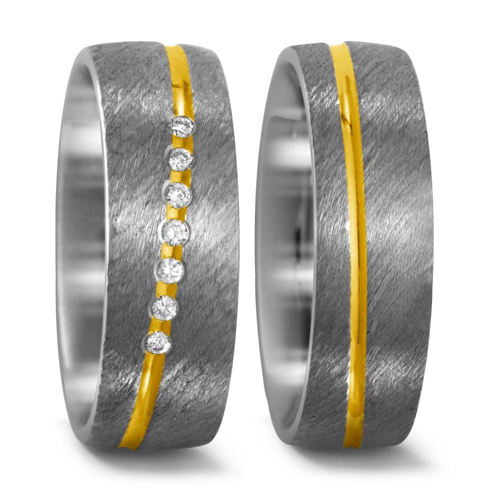 obrączka partnerska tytan, złoto żółte 750/18 K Diament 0.07 ct, 7 kamienie, w-si