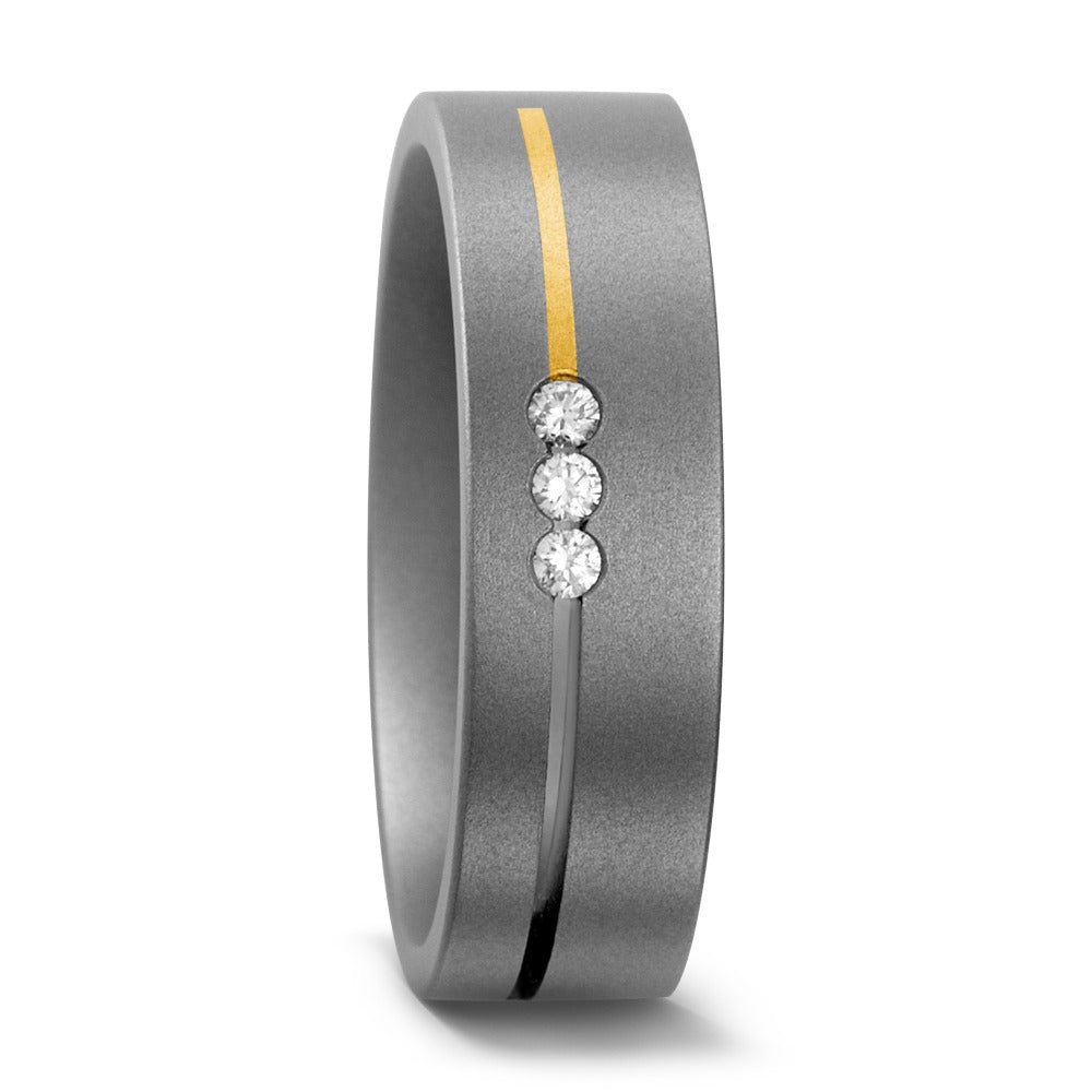 obrączka partnerska tytan, złoto żółte 750/18 K Diament 0.06 ct, 3 kamienie, w-si