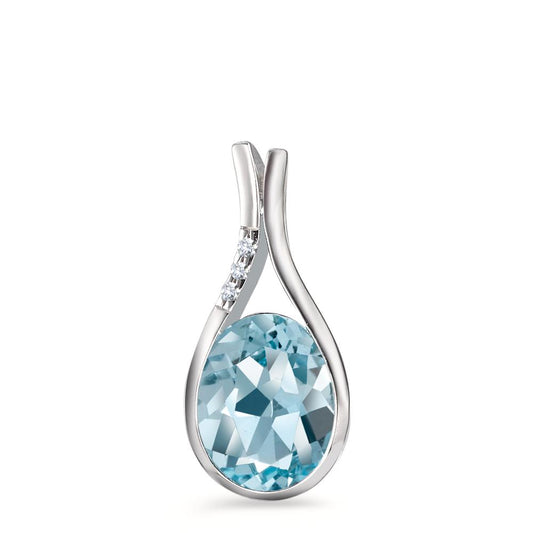 wisiorek złoto białe 750/18 K Topaz niebieski, [oval], Diament biały, 0.015 ct, 3 kamienie, [Brillant], w-si