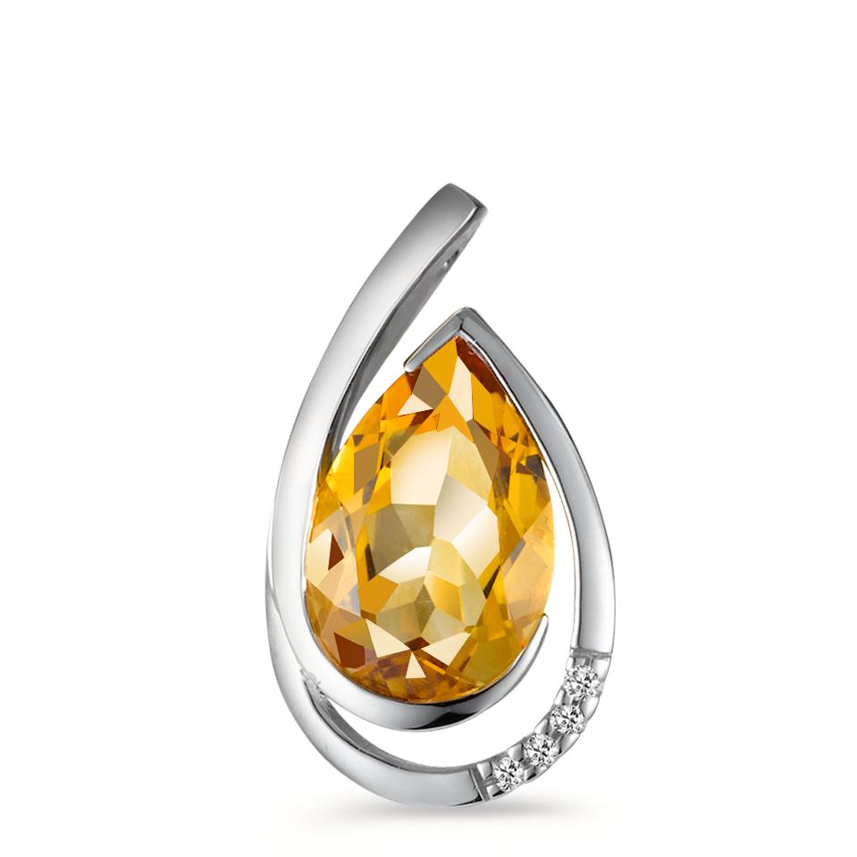 wisiorek złoto białe 750/18 K Cytryn koniak, 0.02 ct, 4 kamienie, [Brillant], w-si