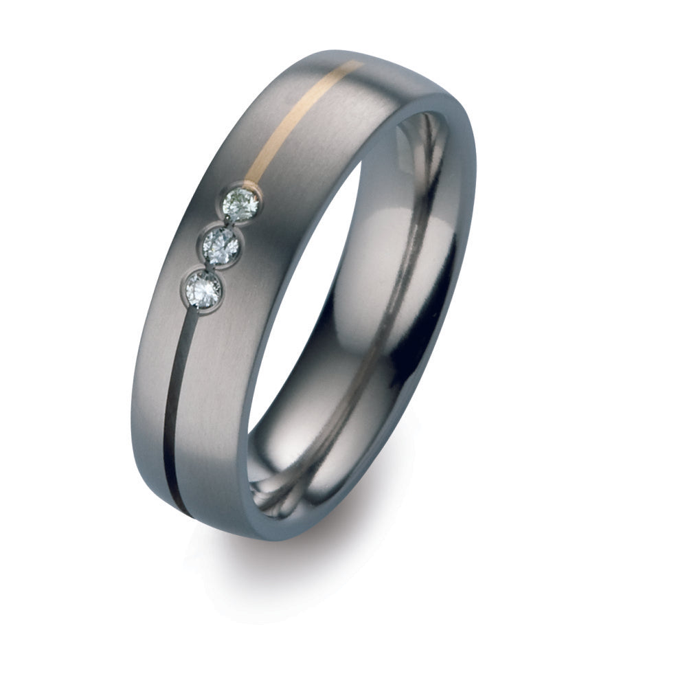 obrączka partnerska tytan, złoto żółte 750/18 K Diament biały, 0.06 ct, 3 kamienie, w-si