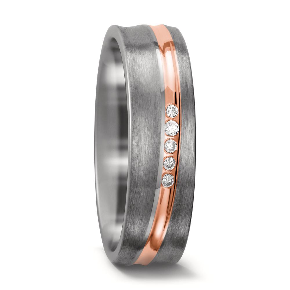 obrączka partnerska tytan, złoto czerwone 750/18 K Diament biały, 0.05 ct, 5 kamienie, w-si