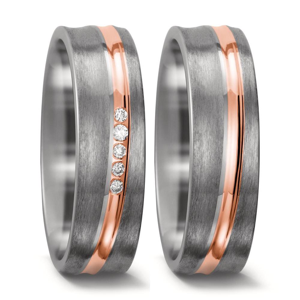 obrączka partnerska tytan, złoto czerwone 750/18 K Diament biały, 0.05 ct, 5 kamienie, w-si