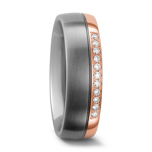 obrączka partnerska tytan, złoto czerwone 750/18 K Diament biały, 0.11 ct, 11 kamienie, w-si