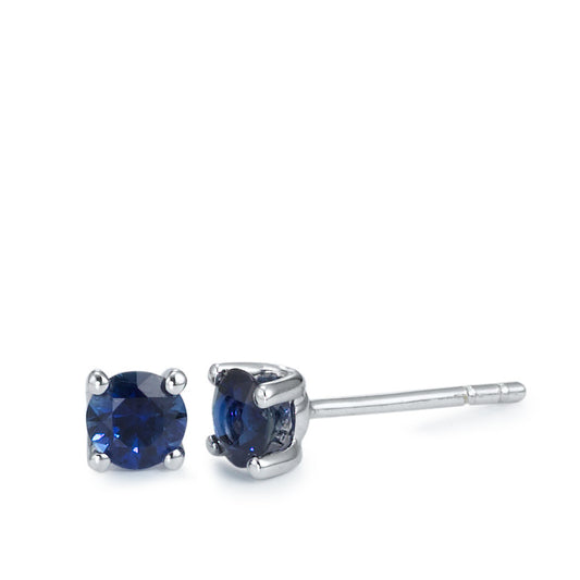 kolczyki wkrętki złoto białe 750/18 K Szafir 0.67 ct, 2 kamienie Ø4 mm