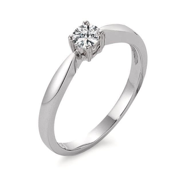 pierścionek solitär złoto białe 750/18 K Diament 0.10 ct, w-si