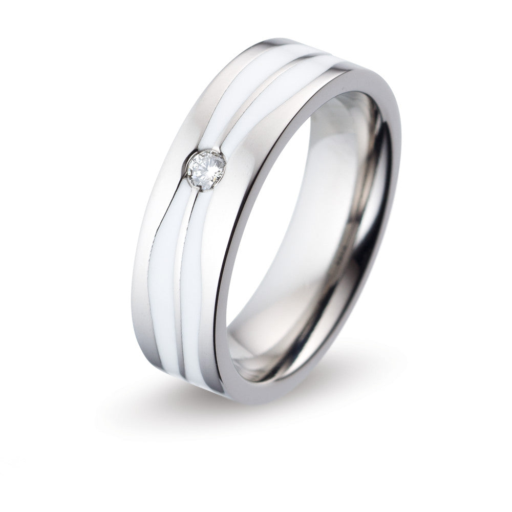 obrączka partnerska tytan, ceramika Diament biały, 0.05 ct, w-si