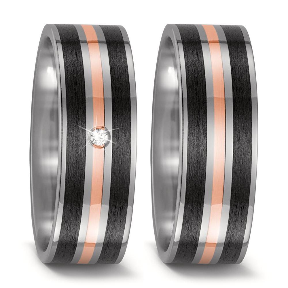 obrączka partnerska tytan, złoto czerwone 750/18 K, węgiel Diament 0.02 ct, w-si