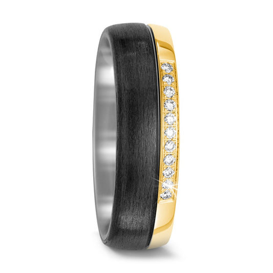 obrączka partnerska tytan, węgiel, złoto żółte 750/18 K Diament 0.11 ct, 11 kamienie, w-si