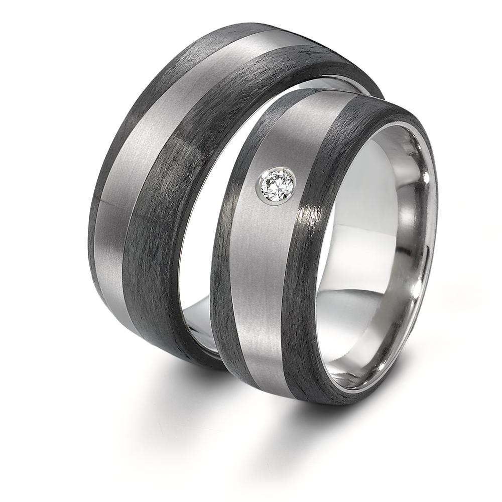 obrączka partnerska tytan, węgiel Diament 0.05 ct, w-si