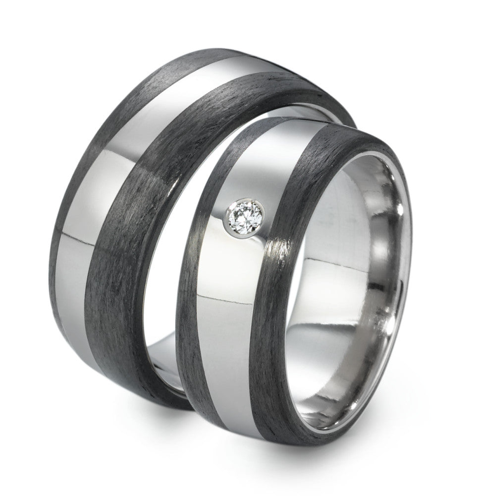 obrączka partnerska tytan, węgiel Diament 0.05 ct, w-si