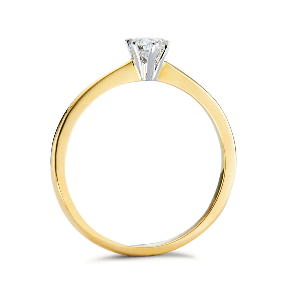 pierścionek solitär złoto żółte 750/18 K, złoto białe 750/18 K Diament 0.15 ct, w-si