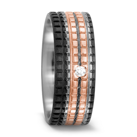 obrączka partnerska tytan, węgiel, złoto czerwone 750/18 K Diament 0.03 ct, w-si